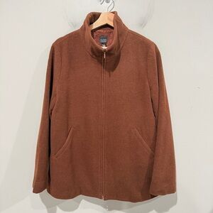 EILEEN FISHER Melton Wool Full Zip Funnel Neck Coat Toffee Brown Size Small